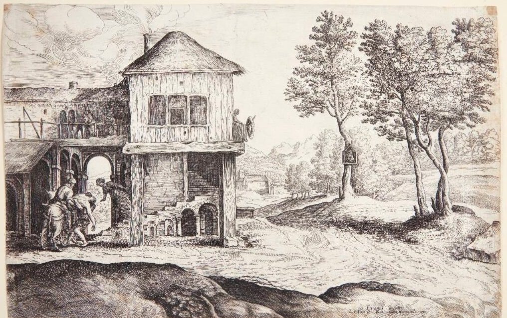 Den barmhjertige samaritaner bringer den rejsende til herberget by Lucas van Uden