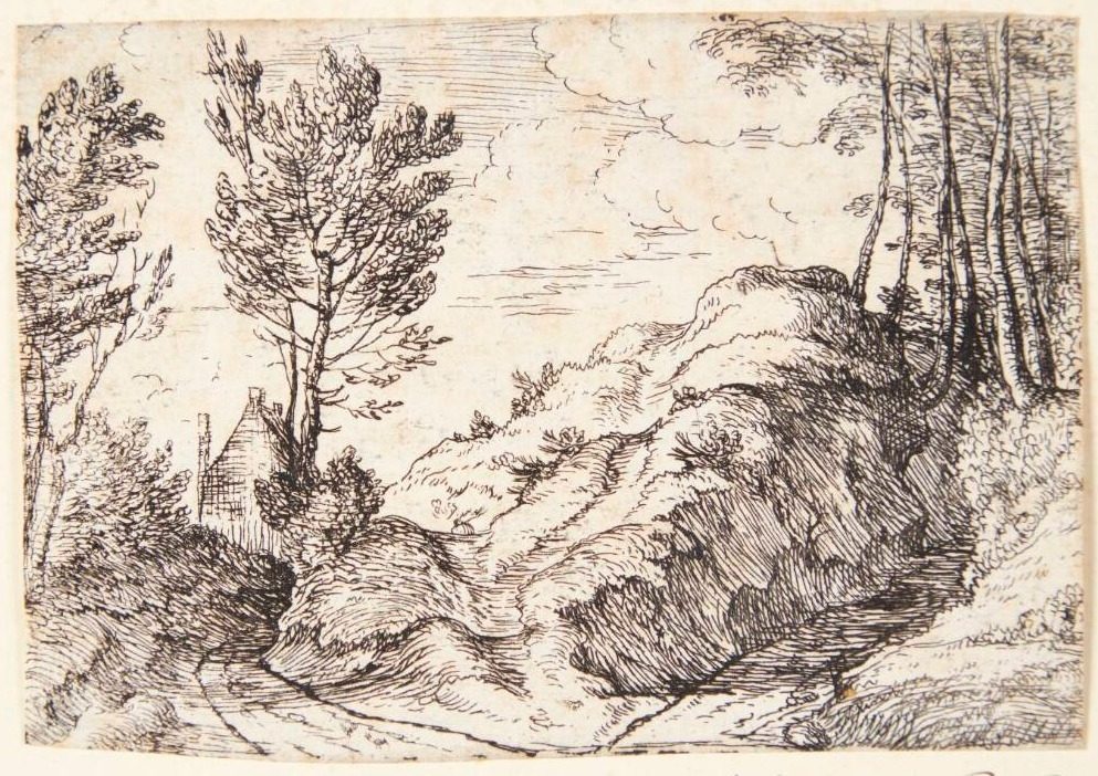 Korsvej med et hus by Lodewijk de Vadder