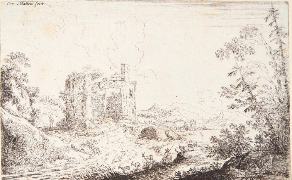 Landskab med en gedehyrde by Cornelis Matthieu
