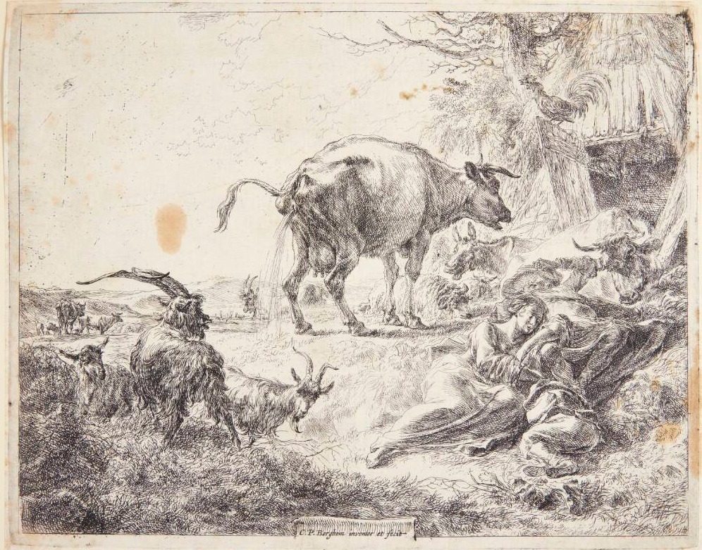 Pissende ko by Nicolaes Berchem