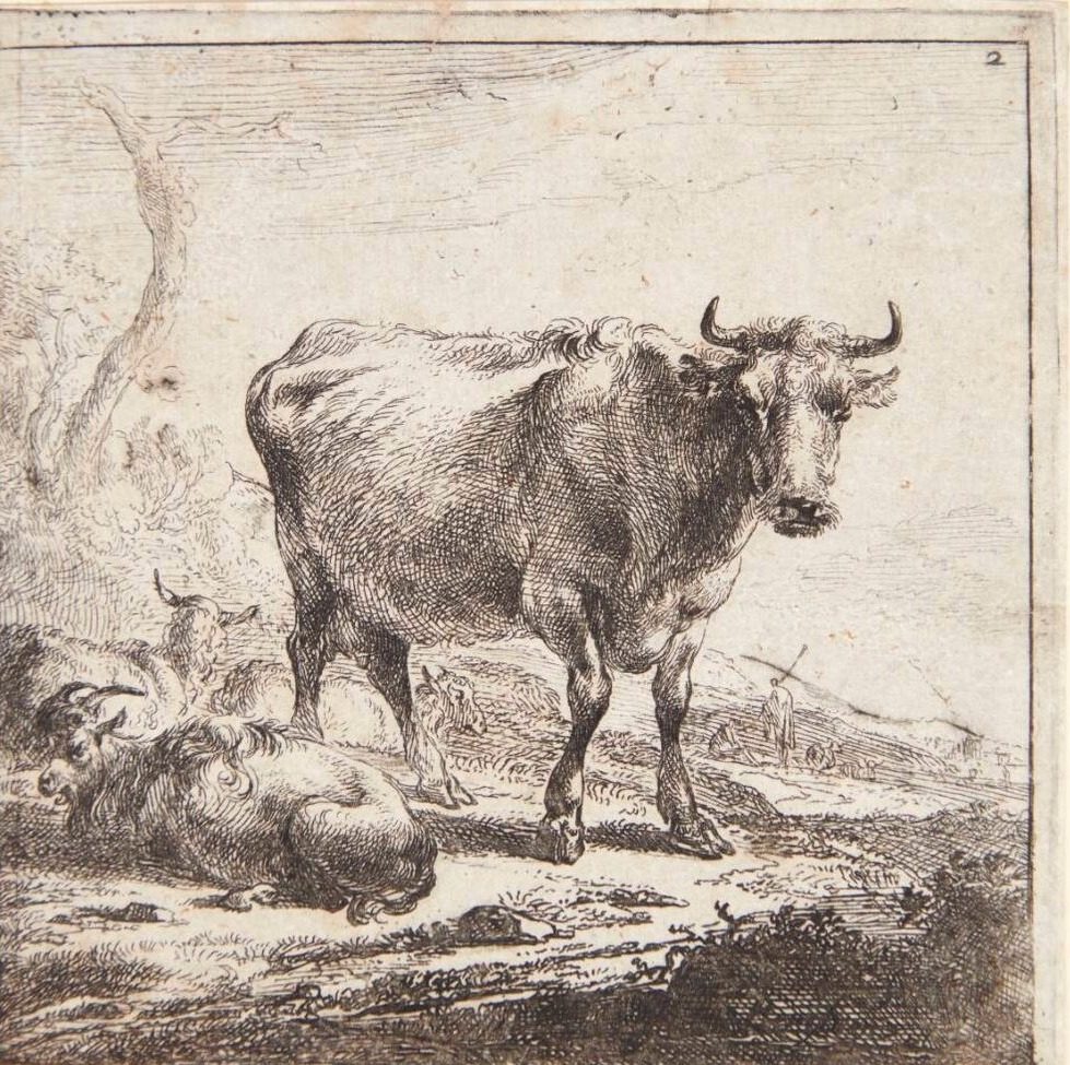 Stående ko og liggende geder og får by Nicolaes Berchem