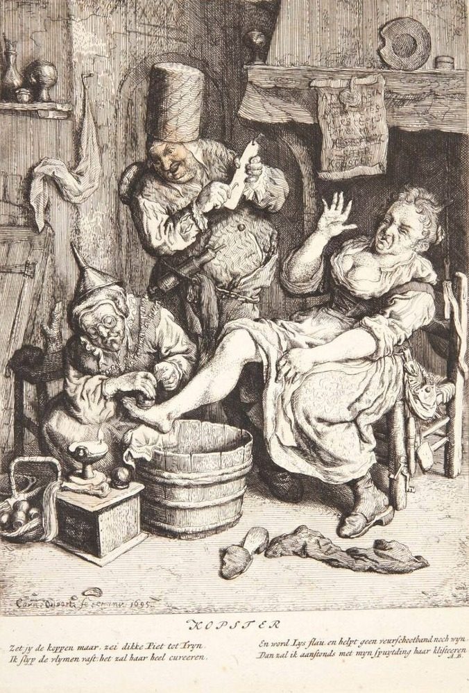 Kvinde, der behandles med kopsætning by Cornelis Dusart