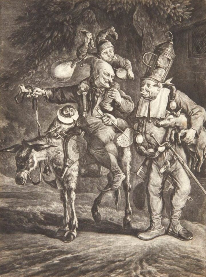 Vi er syv. Tre tosser, en ugle, et æsel og en gris by Cornelis Dusart