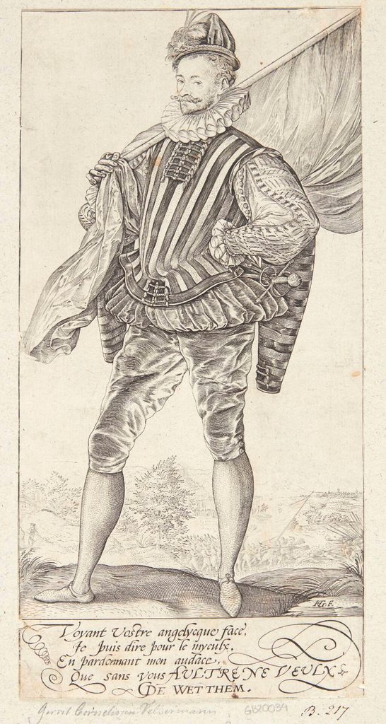 En fanebærer, vendt mod venstre by Hendrick Goltzius