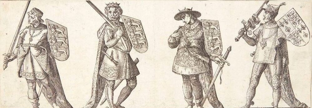Henrik III, Edvard I, Edvard II og Edvard III by Hendrick Goltzius