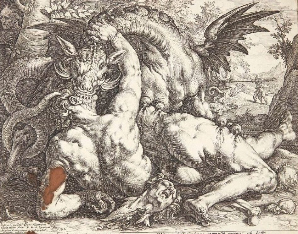 Dragen fortærer Cadmus' mænd by Hendrick Goltzius