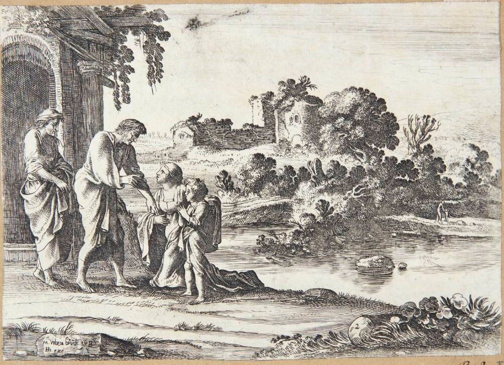 Abraham tager afsked med Hagar by Moyses van Wtenbrouck
