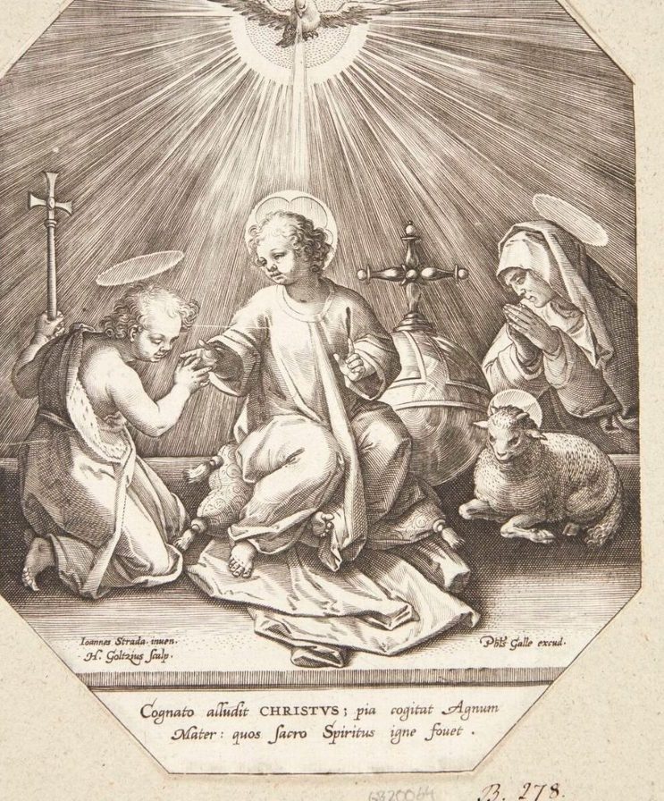 Elisabeth med Johannes Døberen og Jesus som børn by Hendrick Goltzius