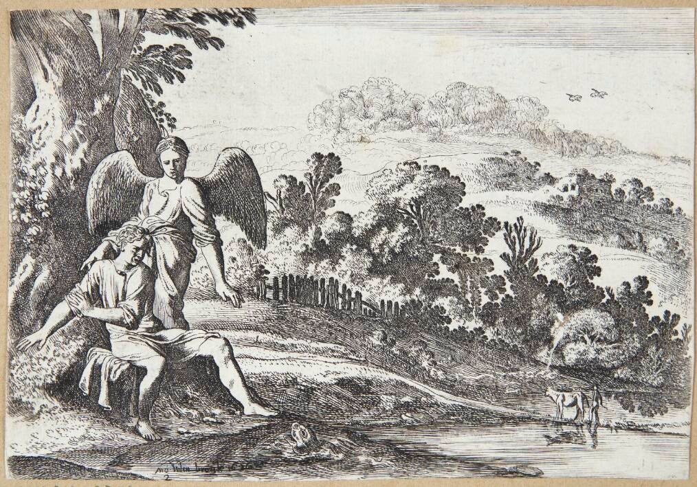 Tobias skræmmes af fisken by Moyses van Wtenbrouck
