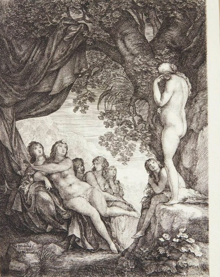Diana opdager, at Callisto er gravid by Moyses van Wtenbrouck