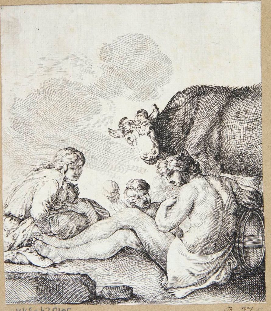 Vaskekone og hyrde ved en bæk by Moyses van Wtenbrouck