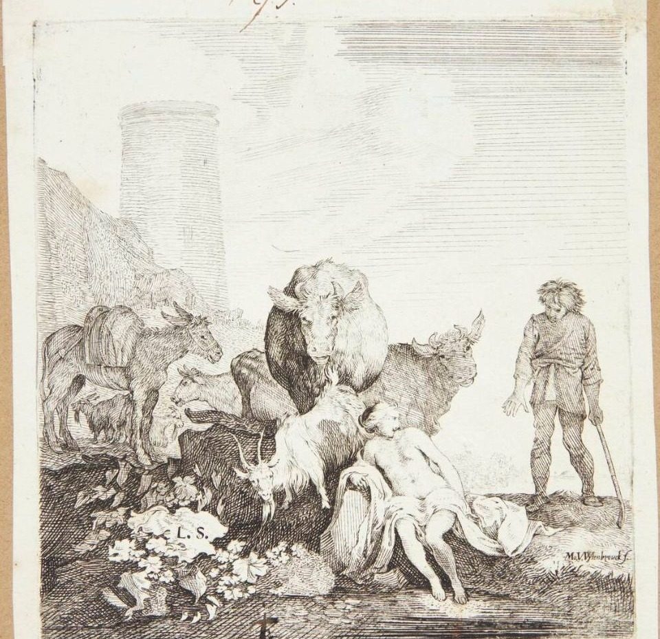 Kvinde, der overraskes, mens hun bader by Moyses van Wtenbrouck