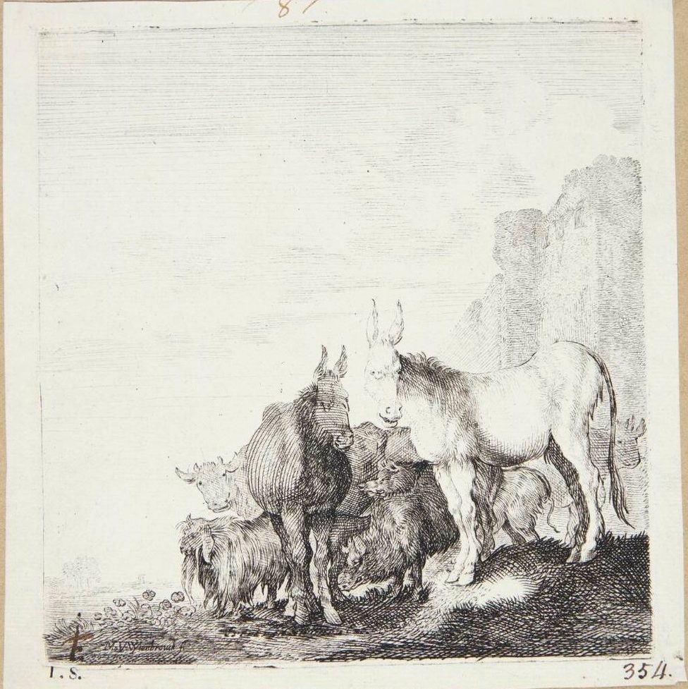 Æsler, vildsvin, køer og en nær en mur by Moyses van Wtenbrouck