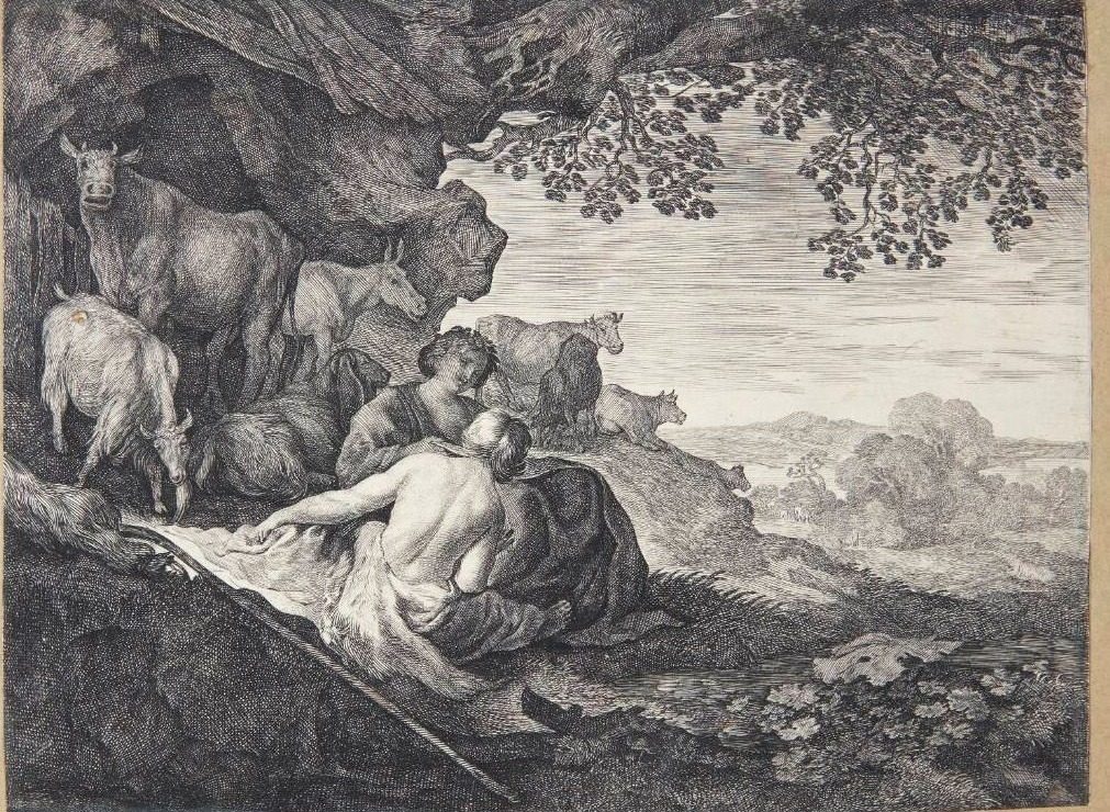 Hyrder og hyrdinder i et arkadisk landskab by Moyses van Wtenbrouck