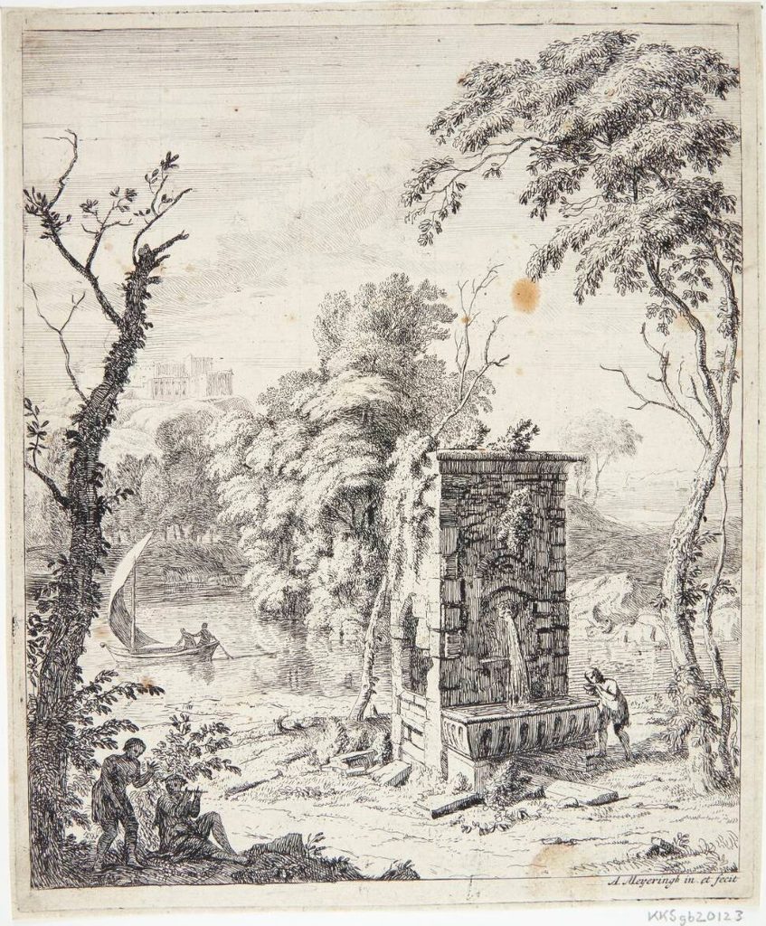 Landskab med en fontæne by Albert Meyering