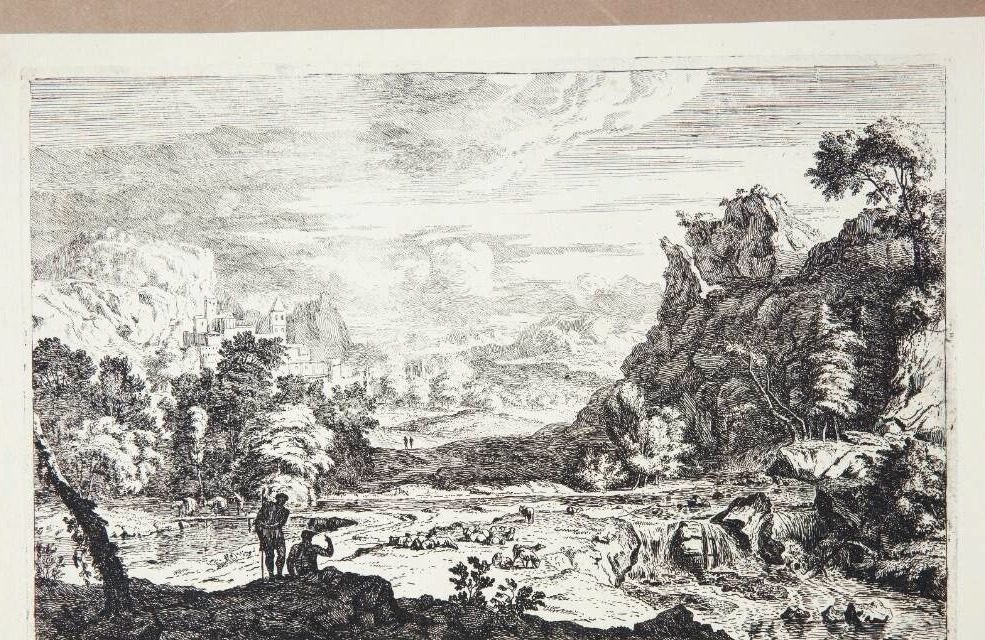 Landskab med hyrder ved et vandfald by Albert Meyering