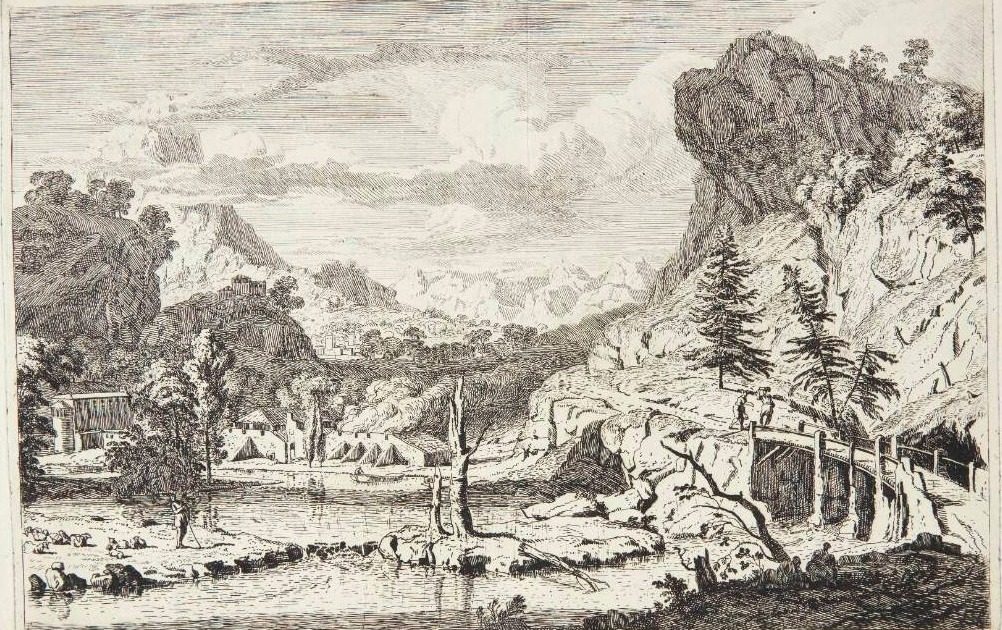 Landskab med en træbro by Albert Meyering