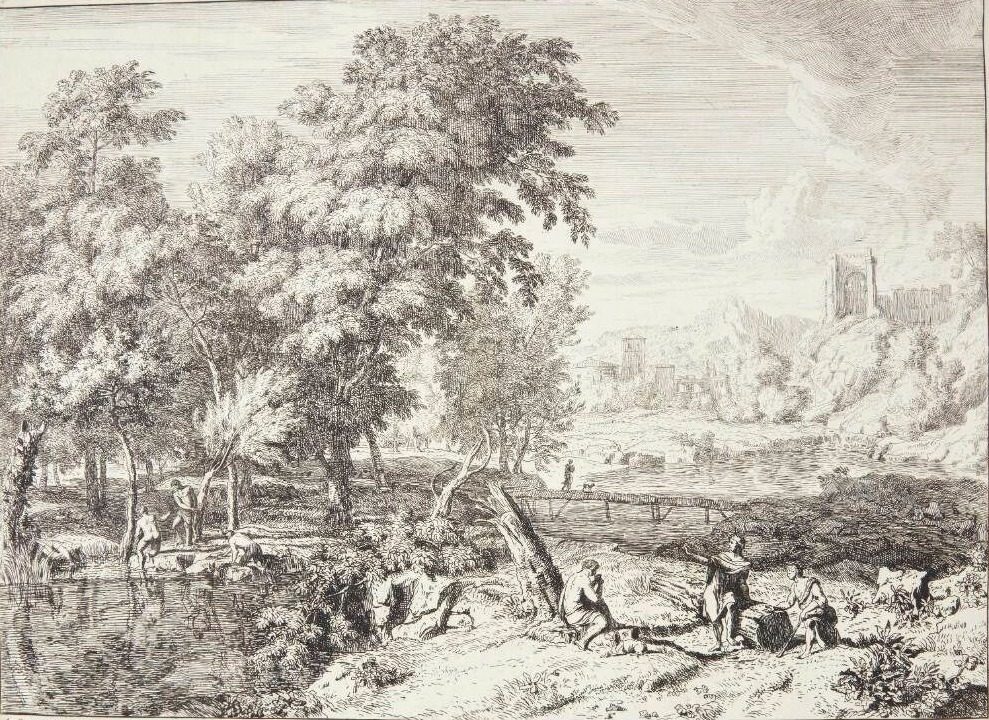 Landskab med badende by Albert Meyering