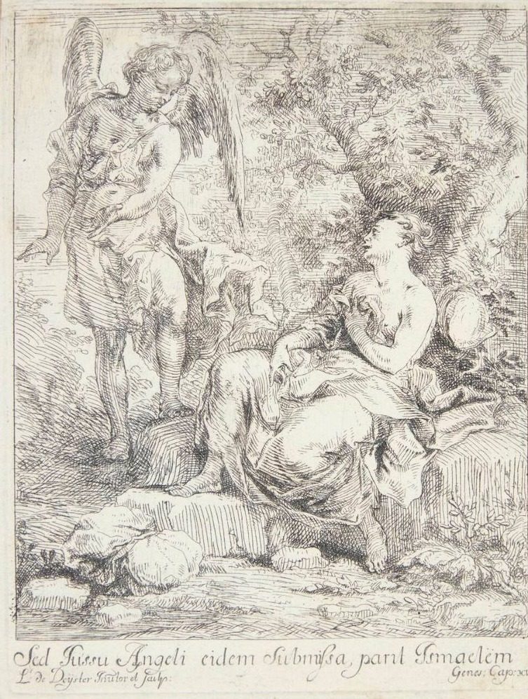 Englen beder Hagar om at komme tilbage by Louis de Deyster