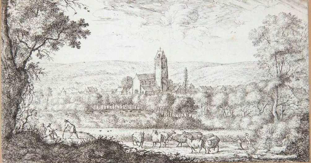 Mænd og køer ved St. Hilaire-vejen by Albert Flamen