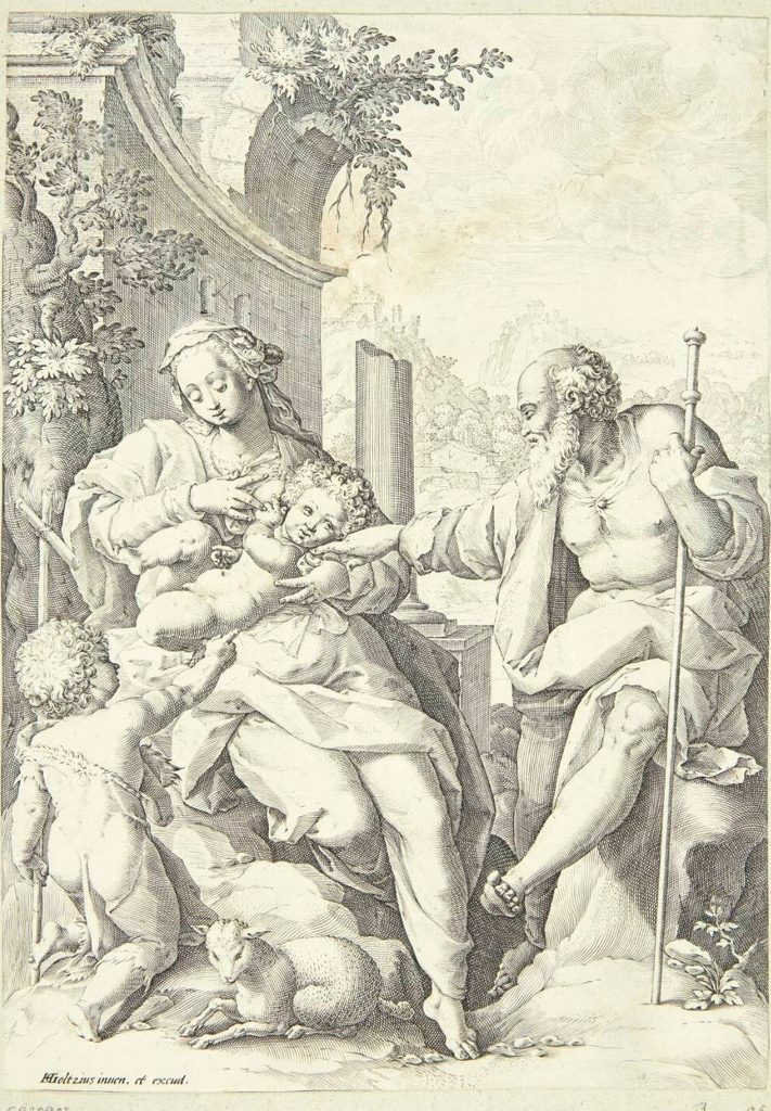 Den hellige familie med den lille Johannes by Ubekendt