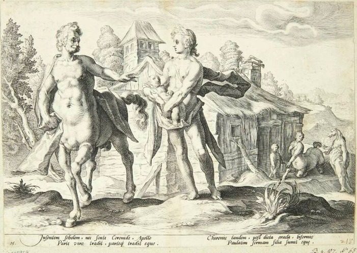 Apollon betror Cheiron med Asklepios uddannelse by Ubekendt