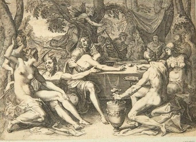 Peleus og Thetis' bryllup by Nicolaes Jansz. Clock