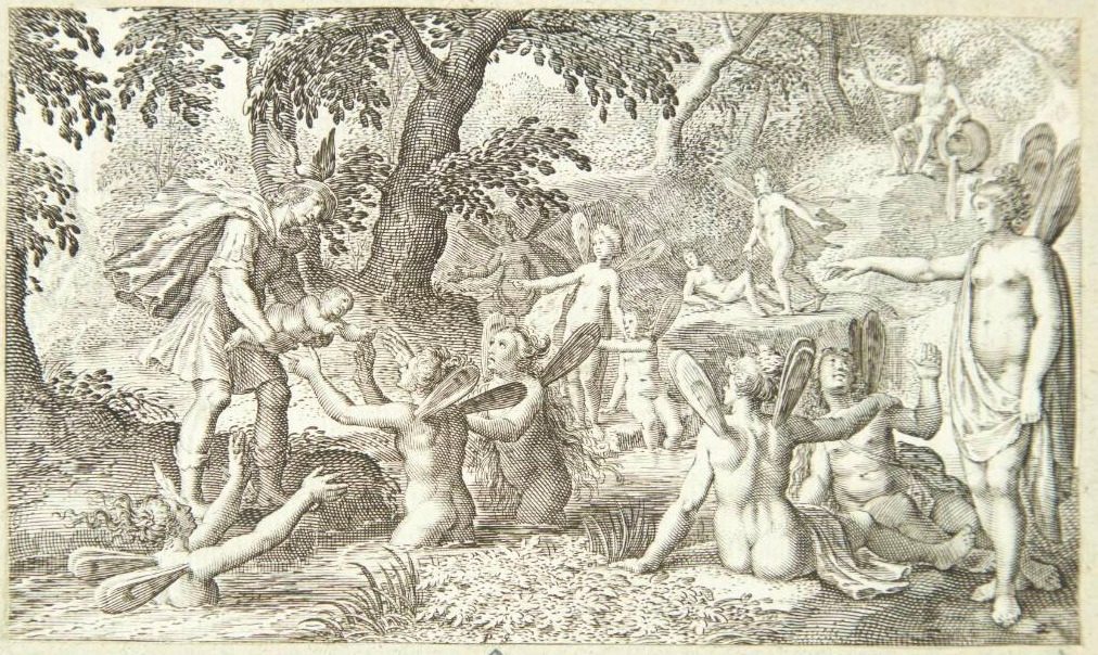 Merkur overdrager Bakkus til nymferne fra Nysa-bjerget by Pieter Serwouters