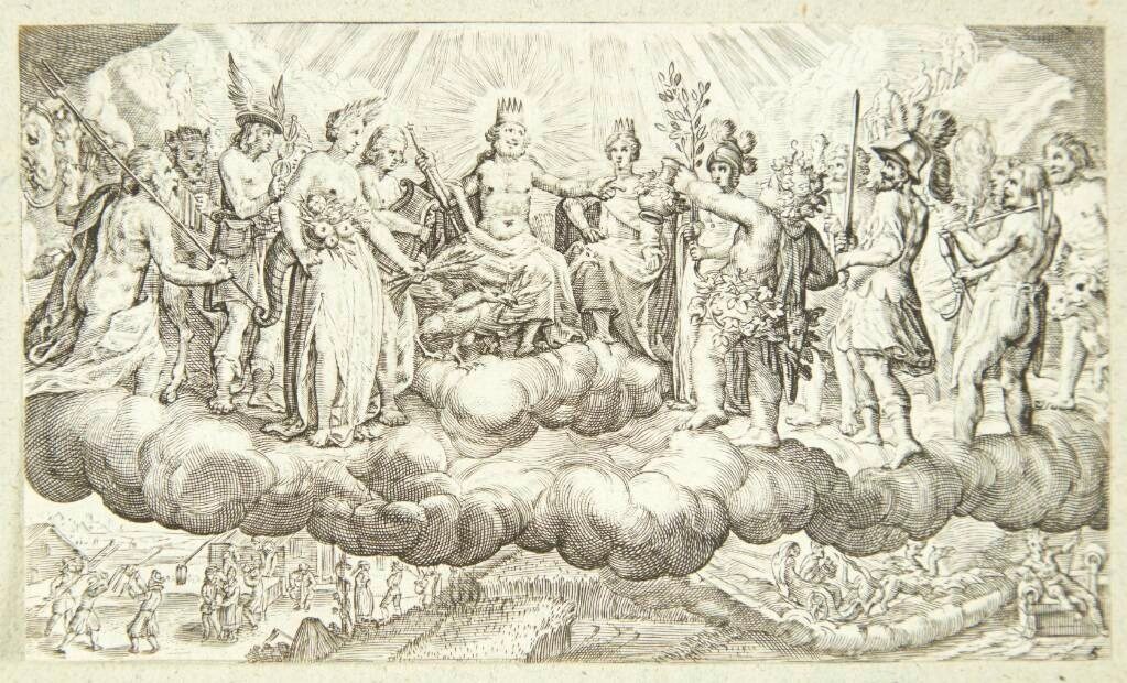 Bakkus overrækker vin til Jupiter by Jacob Matham