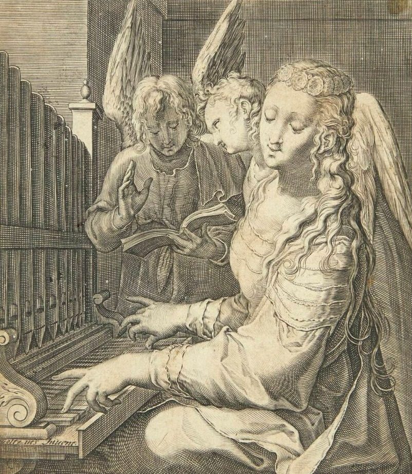Sankt Cecilie spillende på orglet by Jacob Matham