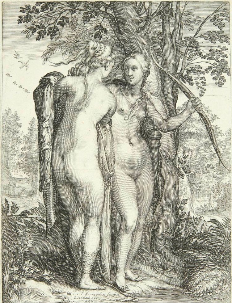 Diana og en nymfe ved et træ by Jan Saenredam