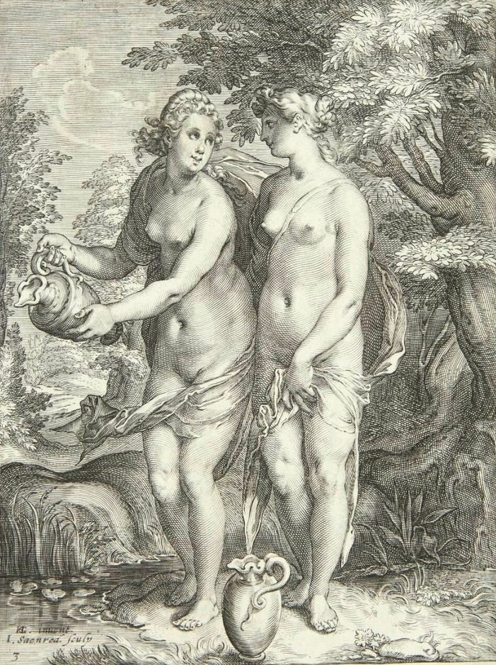 To af Dianas nymfer ved en bæk by Jan Saenredam