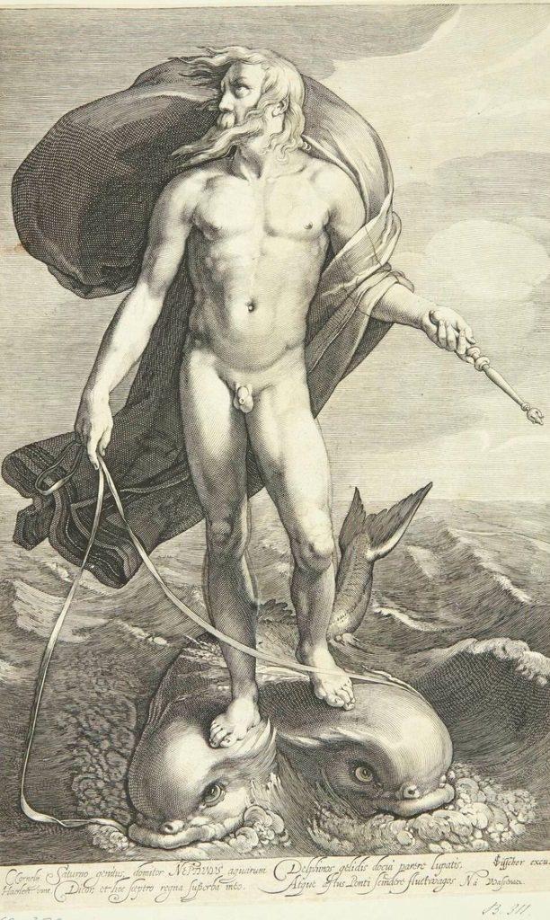 Neptun ridende på to delfiner by Willem van Swanenburgh