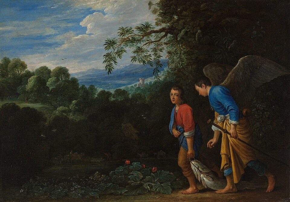 Tobias und der Engel Tobias and the Archangel Raphael returning with the Fish by After Adam Elsheimer