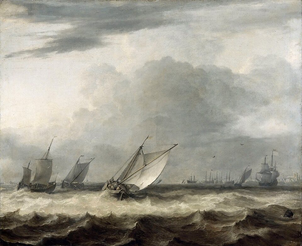 Boten bij harde wind Boats in high winds by Allaert van Everdingen