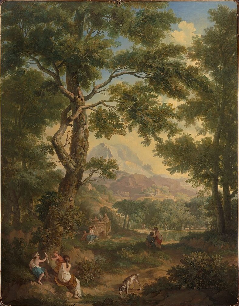 Arcadisch landschap met linksvoor kinderen met een vogel en een hond, SK-A-4854-C by Rijksmuseum