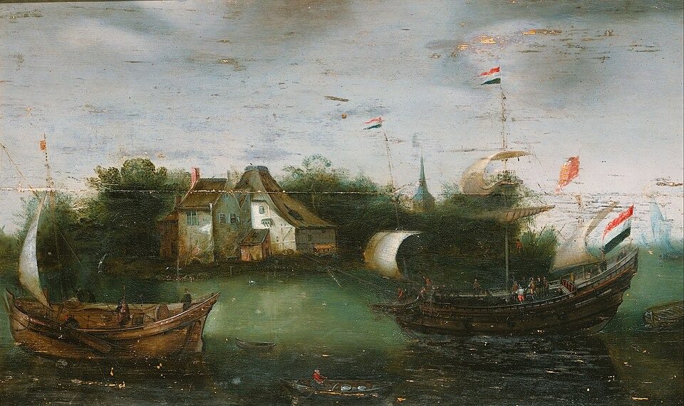 Een zeeschip vaart een binnenwater op, SK-A-2661 by Rijksmuseum