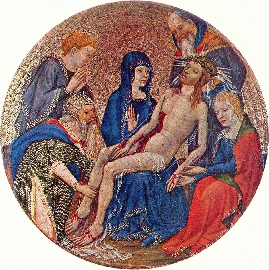 Kleine Pietà in Rundform, Szene: Christi Beweinung, Tondo by Französischer Meister um 1390