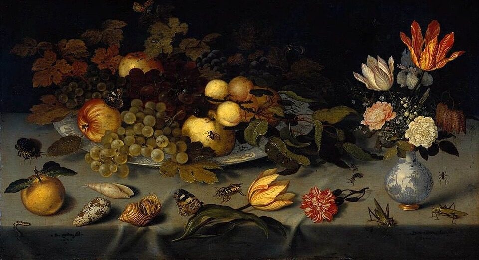 Still Life with Fruit and Flowers by Balthasar van der Ast