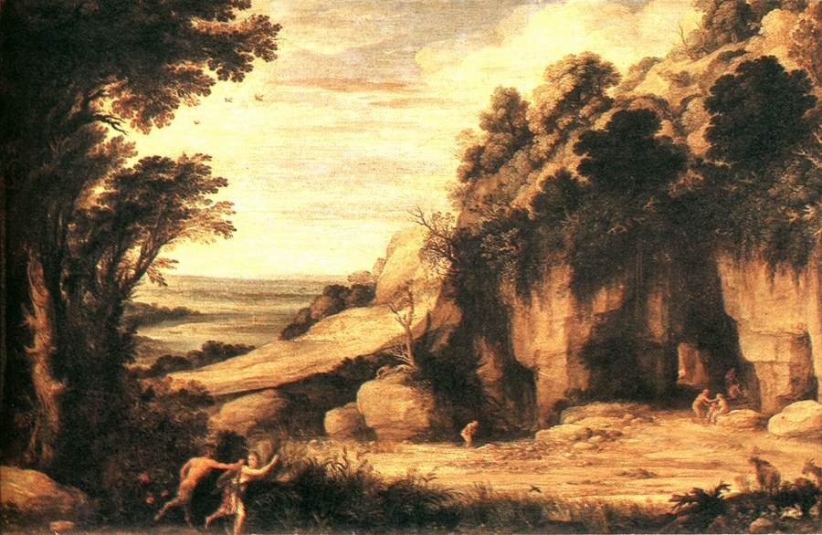 Rocky landscape with Pan and Syrinx [Ovid, Metamorphoses, book I, verse 689-721] by Paul Bril