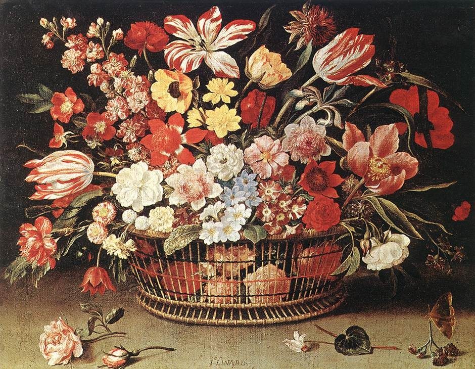 Basket with flowers by Jacques Linard