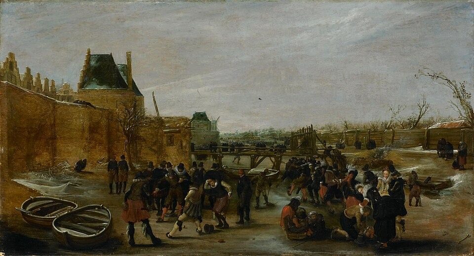 Frolicking on a Frozen Canal in a Town by After Hendrick Avercamp