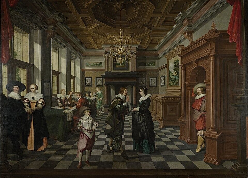 Een interieur. Onderdeel van een zevendelig kamerbeschildering. by Dirck van Delen