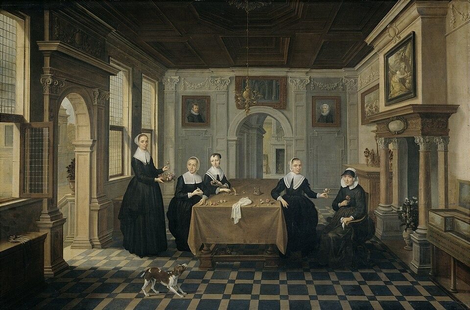 Five Ladies in an Interior by Attributed to Bartholomeus van Bassen / Attributed to Dirck van Delen