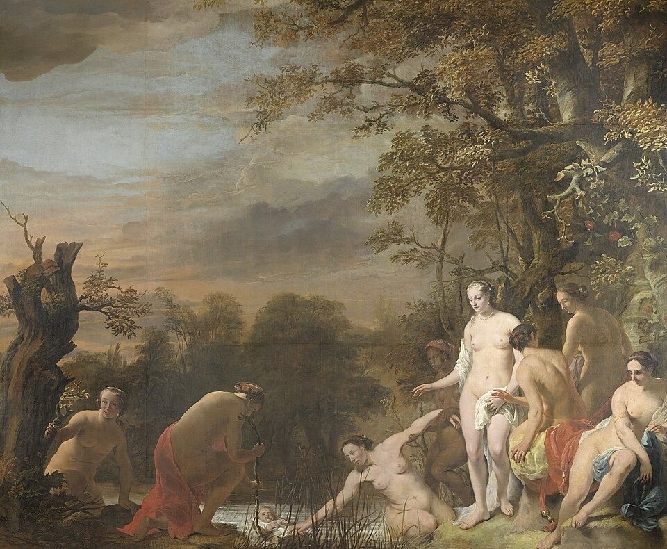 Farao's dochter vindt Mozes in het biezen mandje Pharaoh's daughter discovers Moses in the rush basket by Ferdinand Bol