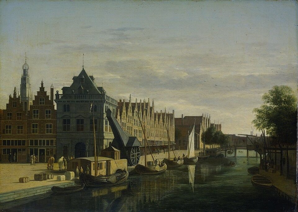 De Waag (Weighing House) and Crane on the Spaarne, Haarlem by Gerrit Adriaenszoon Berckheyde
