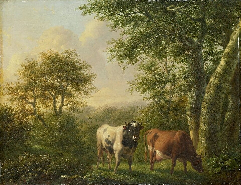 Landschap met vee by Adolf Karel Maximiliaan Engel