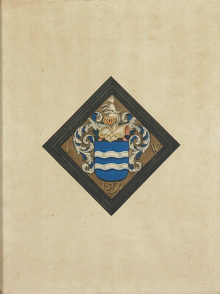 Het wapen van de familie de Witte, naar een ruitvormig rouwbord met de initialen I W aan weerskanten van het schild en het jaartal 1590 by Anonymous Unknown author