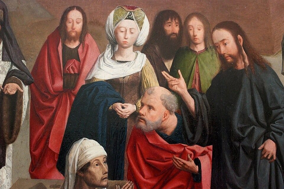 De opwekking van Lazarus The Resurrection of Lazarus with a couple of donors with their daughter by Geertgen tot Sint Jans