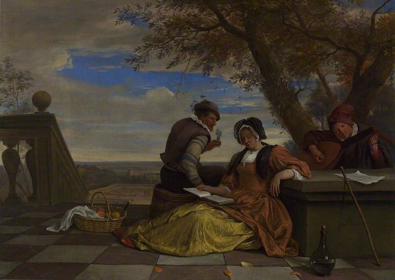 Two Men and a Woman on a Terrace by Jan Steen